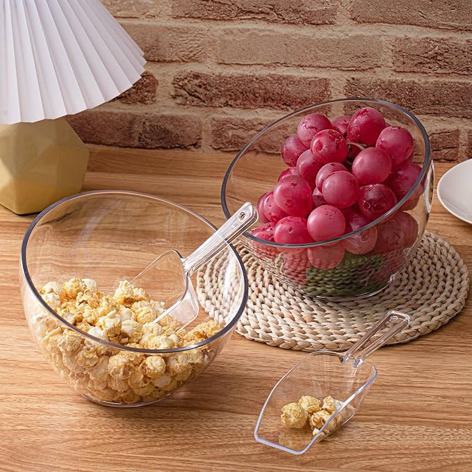 12 Pcs Serving Bowls Kit Include Clear Plastic Bowls for Parties and Popcorn Measuring Scoops Acrylic Plastic Kitchen Angled Candy Scoops for Office Canister Salad Cooking (45 oz) - Image 5
