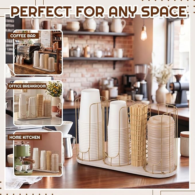 18oz Adjustable Coffee Cup Dispenser with Wooden Base, Cup and Lid Holder, Cups Holder Organizer for Coffee Pod Straw and Lid Storage(4-compartment Single,Color 4) - Image 4
