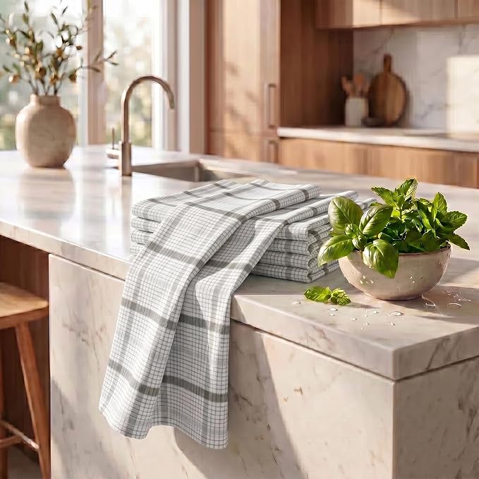 Urban Villa Kitchen Towels Cotton Dish Towels 20”x30” (Set of 6) Tiny Checks - Image 6