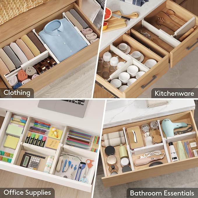 Lifewit 9 Pack Drawer Dividers 4" High 28-43.5cm/11-17" Adjustable Drawer Organizer for Clothes/Utensils, Expandable Drawer Separator in Dresser/Kitchen/Bedroom/Office Organization & Storage Beige - Image 8