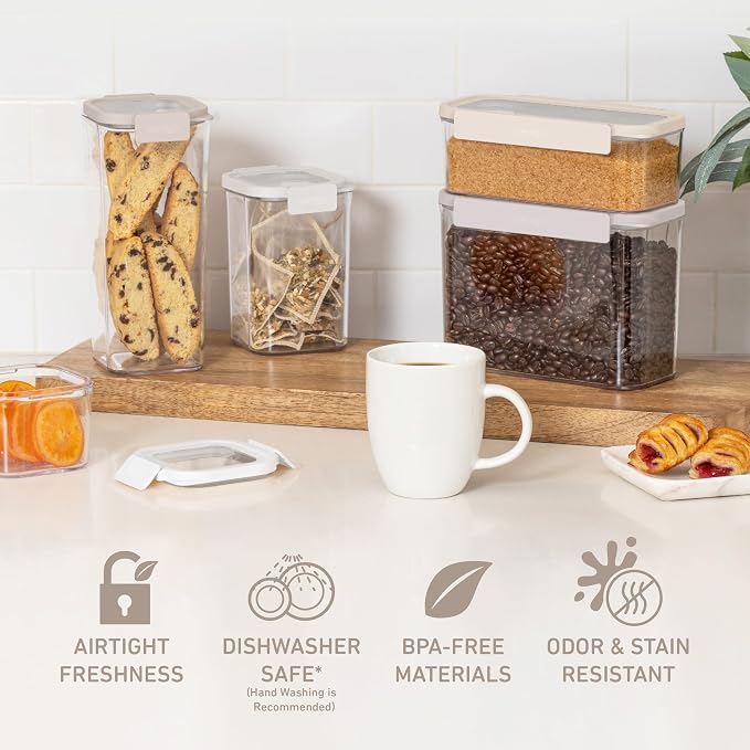 Bentgo Pantry - 10-Piece Airtight Food Storage Containers, Clear, Stackable Kitchen & Pantry Organization, Locking Lids for Freshness, BPA-Free Plastic - Ideal for Sugar, Flour, & More (White Stone) - Image 3