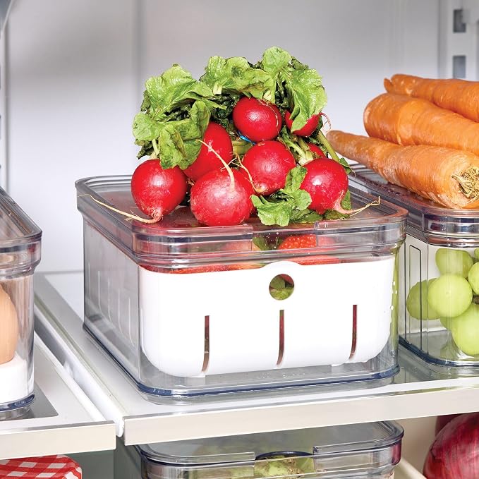 iDesign Small Fridge Berry Bin with Removable Colander Basket and Lid - Set of 4 - Clear/White - Image 6