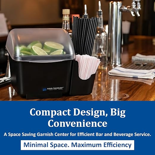 San Jamar BD2002CAR Mini Dome Garnish Center with Chillable Tray and Right Hand Caddy (1-Quart, Black, NSF) - Image 5