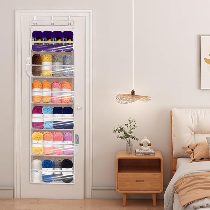 Over Door Organizer with 6 Extra Large Pockets 12 Side Pockets, Sturdy Closet Storage Rack, Hanging Storage Organizer with Clear Window for Shoes, Diaper, Bedroom, Bathroom, Beige, 6-Pack - Image 4