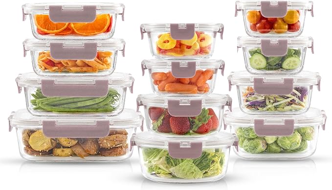 JoyJolt 24pc Borosilicate Glass Storage Containers with Lids | 12 Airtight/Freezer Safe Food Storage Containers for Pantry and Kitchen | Meal Prep Container for Lunch | Glass meal Set - Image 7