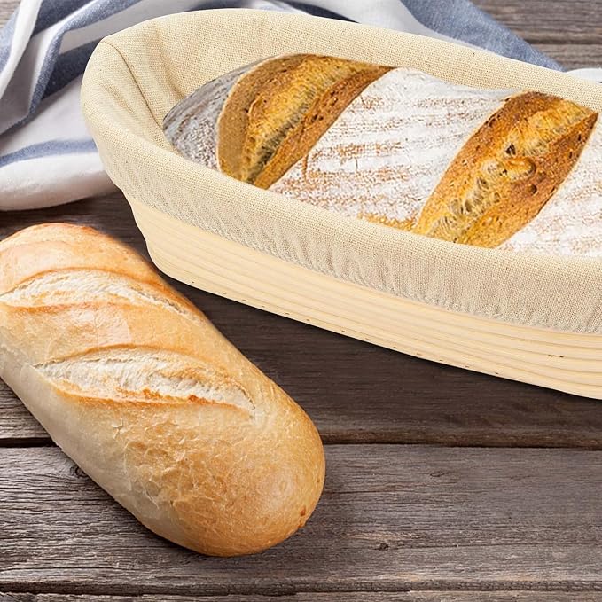 2PACK 12 inch Oval Bread Proofing Basket Banneton Bread Dough Proofing Rising Rattan Basket & Liner for Baking Bread Making - Image 3