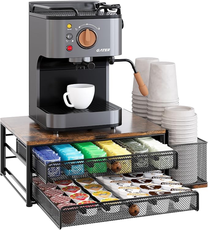 TQVAI K Cup Holder - 60 Capsule Capacity 2 Tier Sliding Pods Storage Drawer with Disposable Cups & Lids Holder, Coffee Bar Station Organizer for Countertop, Black by TQVAI