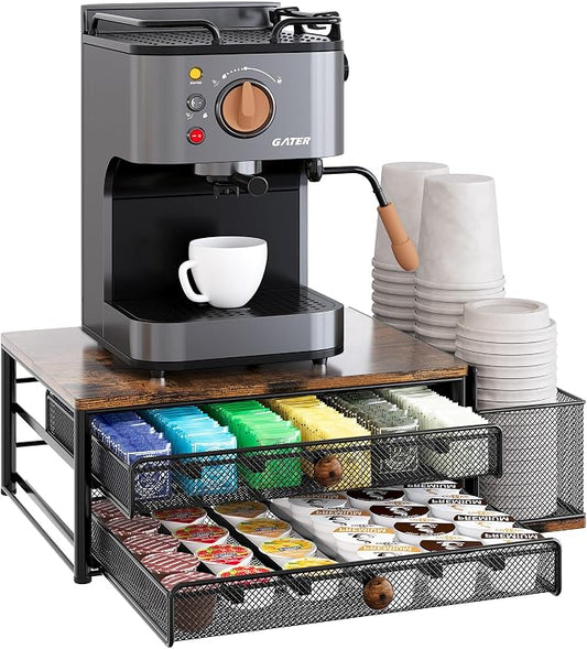TQVAI K Cup Holder - 60 Capsule Capacity 2 Tier Sliding Pods Storage Drawer with Disposable Cups & Lids Holder, Coffee Bar Station Organizer for Countertop, Black by TQVAI