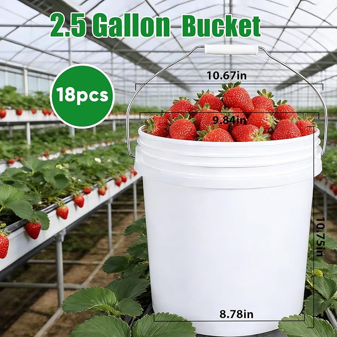 18-Pack 2.5 Gallon Plastic Bucket with Handle – White Heavy-Duty Food Grade Water Storage Buckets for Cleaning, Paint, Ice, Halloween & More - Image 6