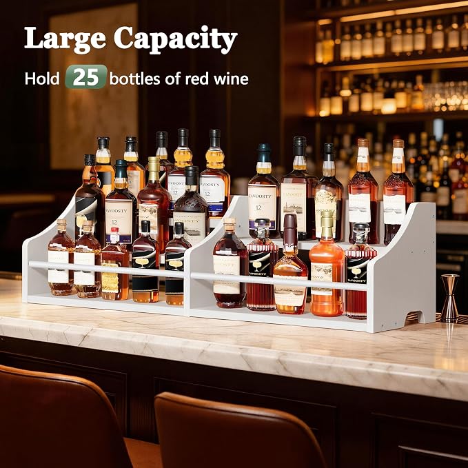 5 Tier Countertop Liquor Bottle Display Shelf Organizer, Retro Tabletop Wine Rack Stand, Multi-Purpose Storage Holder for Whiskey, Spirits, Coffee Syrup, Mini Home Bar & Liquor Cabinet, White - Image 5