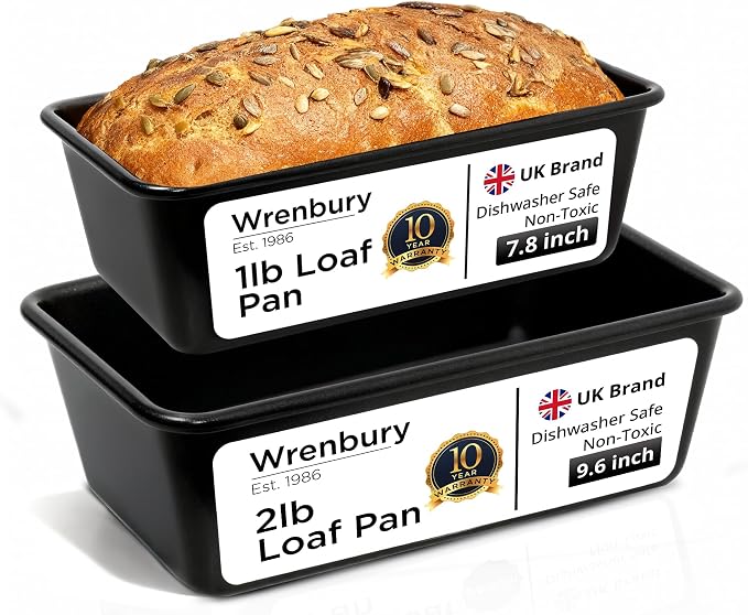 Wrenbury Non Stick Loaf Pan Set, 8 x 4 inch / 9.5 x 5.75 Inch Bread Pan | High Performance 2-Piece 1lb & 2lb Bread Loaf Pan, Nonstick Carbon Steel Bakeware Baking Pan, Set of 2 by Wrenbury