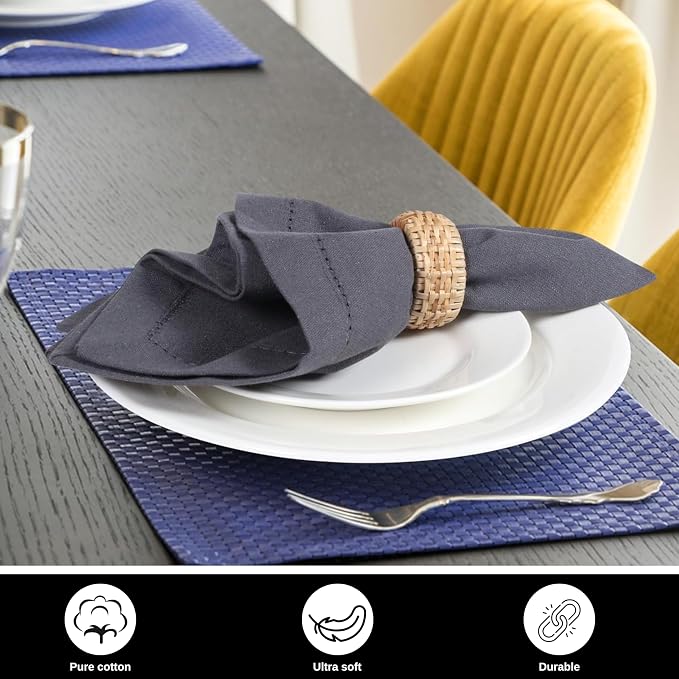 Bedding Craft Cotton Cloth Dinner Napkins Set of 12 – 18x18 Steel Grey with Hemstitched Mitered Corners – Machine Washable Reusable Napkins for Thanksgiving & Christmas - Image 5