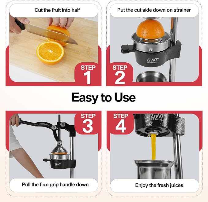 18 Inch Height Commercial Heavy Duty Cast Iron Hand Press Manual Orange Citrus Lemon Lime Grapefruit Pomegranate Fruit Juice Squeezer Machine with Stainless Steel Cup and Durable Base Black - Image 6