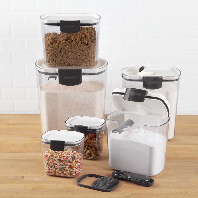 Progressive ProKeeper Baker's Airtight Kitchen Storage Canister Container Set for Flour, Sugar & More, Keeps Ingredients Fresh, with Accessories (Black Latches, 6- Piece) - Image 3
