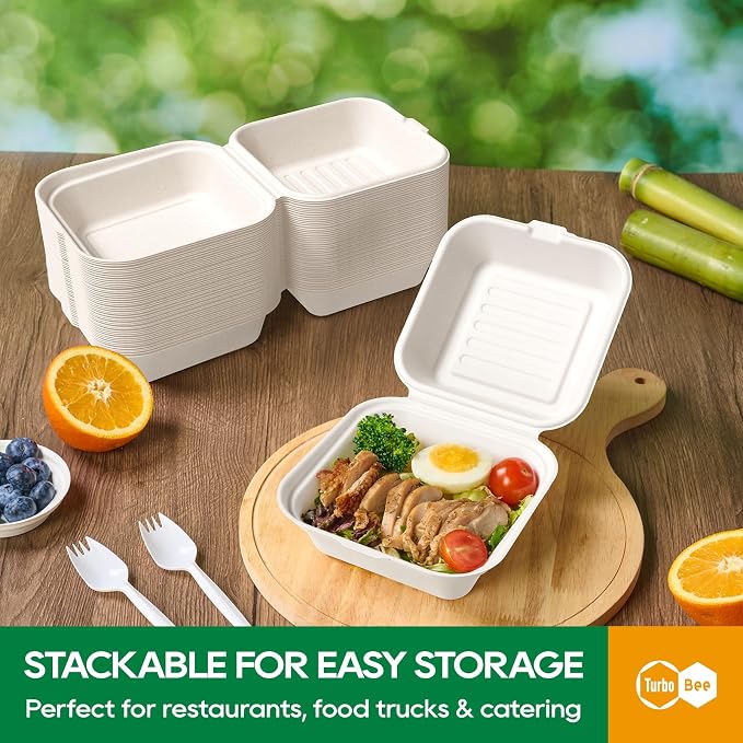 Turbo Bee 200 Pack 6x6inch White Take Out Containers with Lids, Small Disposable Clamshell Food Containers for Lunch, Sides, Snacks, Restaurant, Catering & Food Service - Image 5