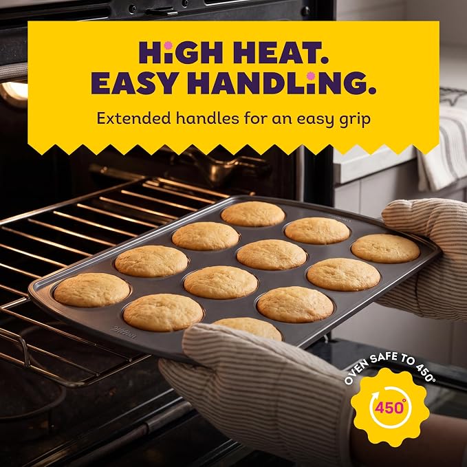 Wilton Gold Non-Stick Muffin Top Pan, Stainless Steel, 11 x 16 in. | Non-Stick Steel with Scratch-Resistant Coating, Resists Warping, Extended Handles, Dishwasher Safe, Perfect for Muffin Tops - Image 8