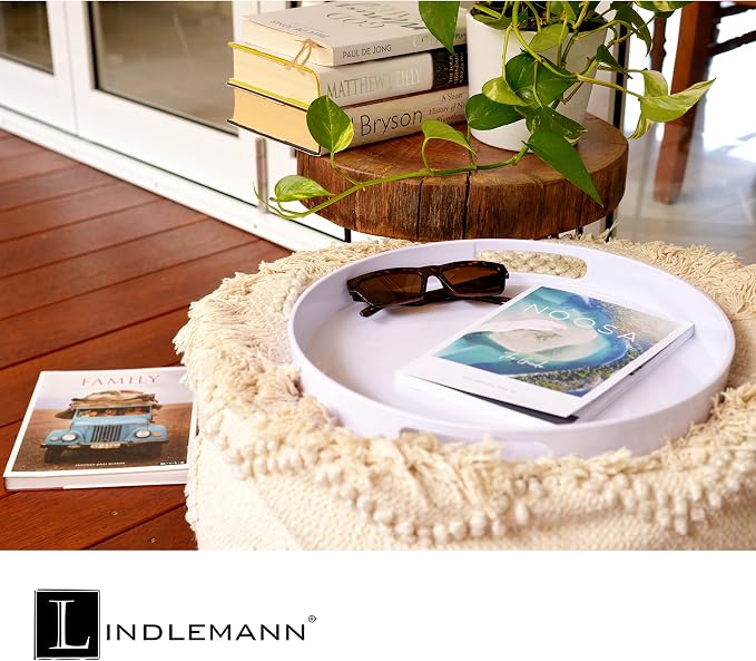 White Serving Tray Large Melamine Platter Round Breakfast Trays with Handles for Coffee Table Ottoman Living Room Home Décor Holiday Celebration & Party (13.5") - Image 4