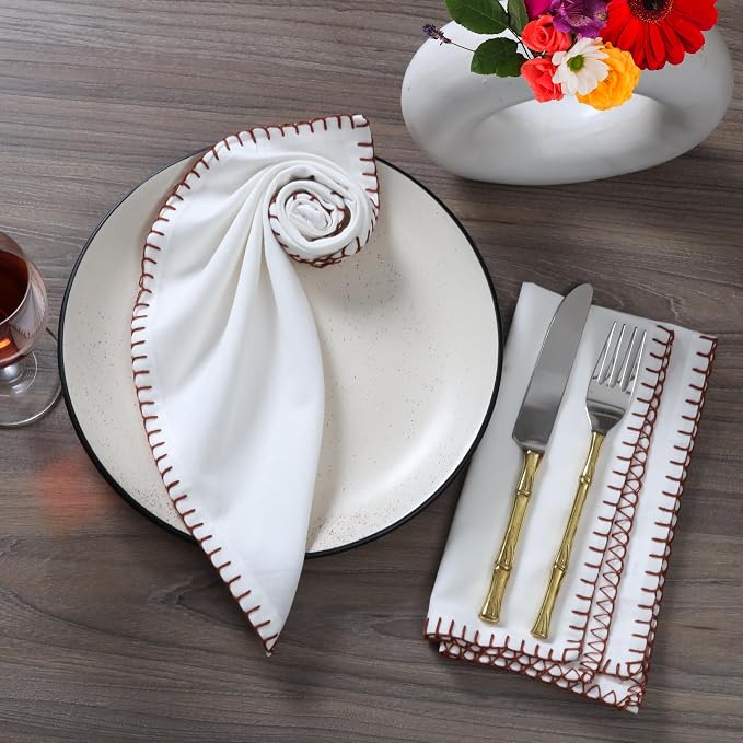 Bedding Craft Cotton Cloth Dinner Napkins Set of 12 – 18x18 Chili Oil Red Cloth Napkins with Blanket Stitch Selvedge – Washable Fabric Napkins for Wedding Tables, Banquets, Parties & Restaurants - Image 6