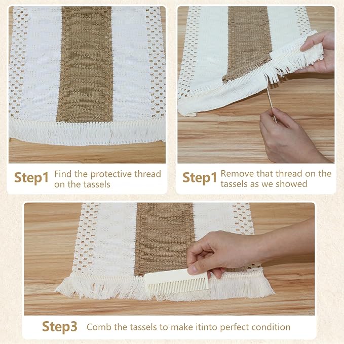 Placemats Set of 4 w/Charger Plates Table Mats Table Runner & Napkin Rings | All in One Placemats,Boho Farmhouse Style Heat-Resistant Non-Slip Protective Round Woven Placemats for Dining Table Décor - Image 7