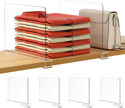 HBlife 4 Pack Closet Organizers and Storage, Clear Shelf Dividers, Vertical Purse Organizer for Closet Perfect for Sweater, Shirts, Handbags in Bedroom and Kitchen, Acrylic Bookshelf for Organization by HBlife