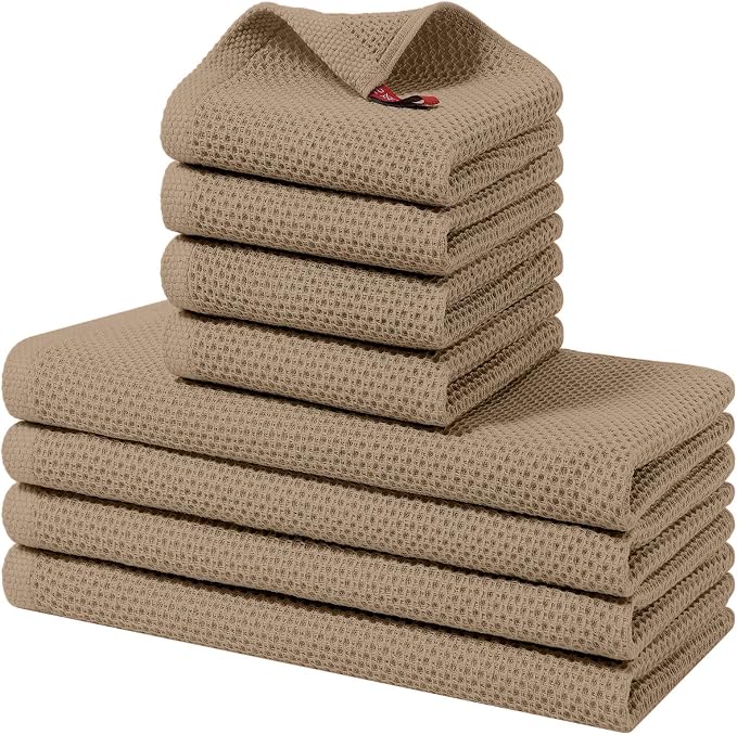 Homaxy 8 Pack 100% Cotton Kitchen Towels and Dishcloths Set, Tan | 12 x 12 Inches and 13 x 28 Inches Kitchen Towels Set, Ultra Soft Absorbent Dish Cloths for Washing Dishes by Homaxy
