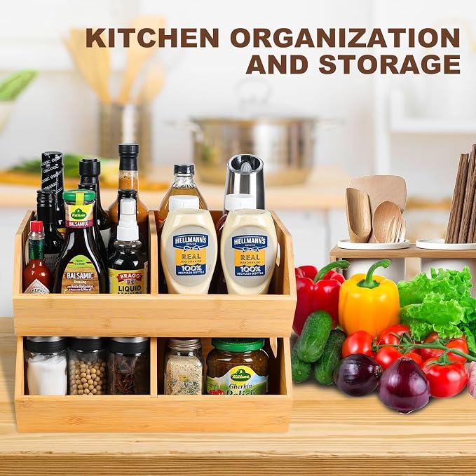 2 Set Bamboo Storage Bins, Pantry Organizers and Storage, Kitchen Countertop Organization and Storage Basket for Produce, Onions, Potatoes, Garlic, Fruits, Vegetable and Bread - Image 5