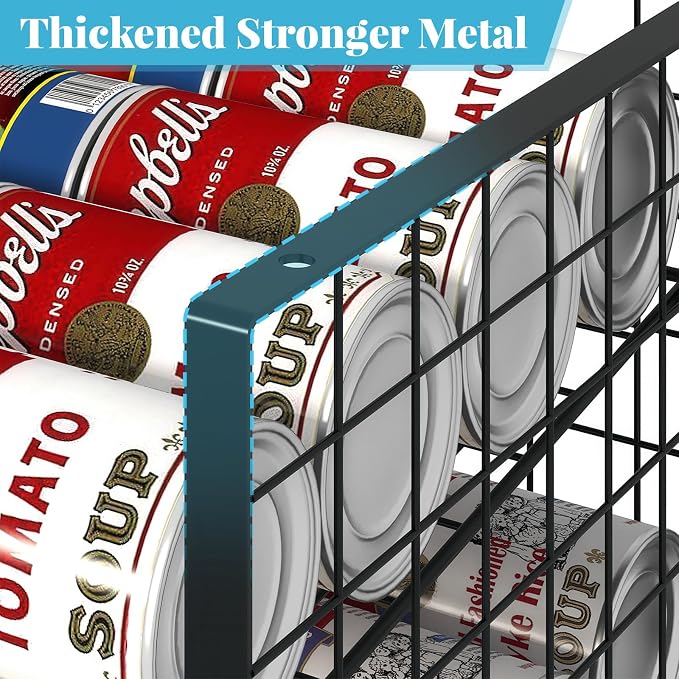2-Pack Extra-Long Stackable Can Organizer for Pantry Shelf Storage,Can Rack for Kitchen Cupboard Storage, Sturdy Standing Can Holder for Canned Food Goods Soda up to 90, 2 Tier, Black Can Dispenser | Can Rack for Kitchen Cupboard, Sturdy Standing Can H... - Image 6