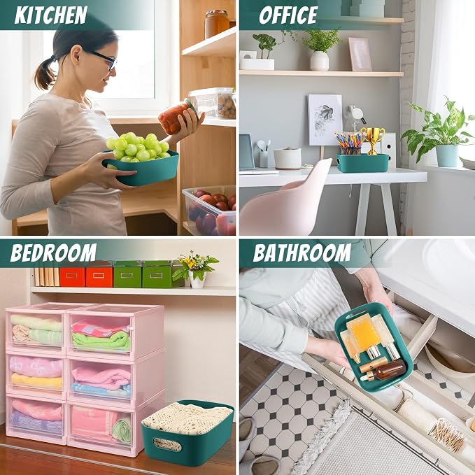 Zopeal Plastic Storage Bins 10 Pcs Green Pantry Organizer Bins Small Baskets Storage Containers for Home Kitchen (8 x 5.7 x 3 Inch) - Image 7