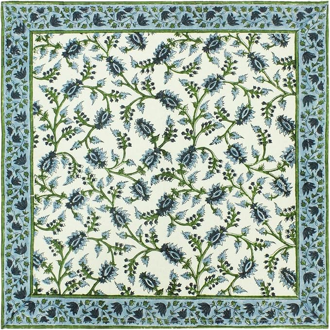 20x20 Inches Cotton Napkins Set of 4, Blue Green, Washable Hand Block Printed Reusable Cloth Napkins for Dinning, Party, Wedding, Home Decor Fall by HomeSpunCrafts