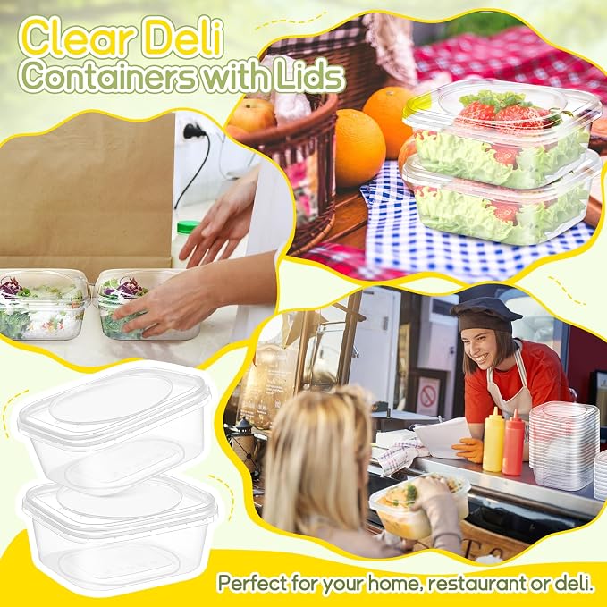 100 Pack 12 oz Deli Containers with Lids, Tamper Proof Leak Resistant Clear Plastic Food Storage Containers, Airtight Meal Prep Container for Soup Salad Tiramisu, Microwave & Dishwasher Safe - Image 3