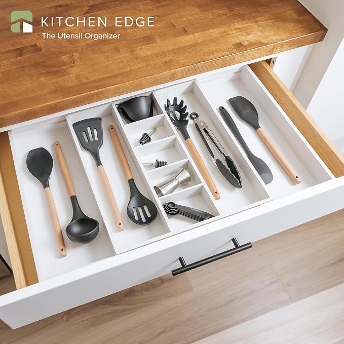 Utensil & Junk Drawer Organizer, 16-28 in, White Bamboo | Food-safe contract grade, 100% sustainable wood, non-slip, adjustable - Image 2