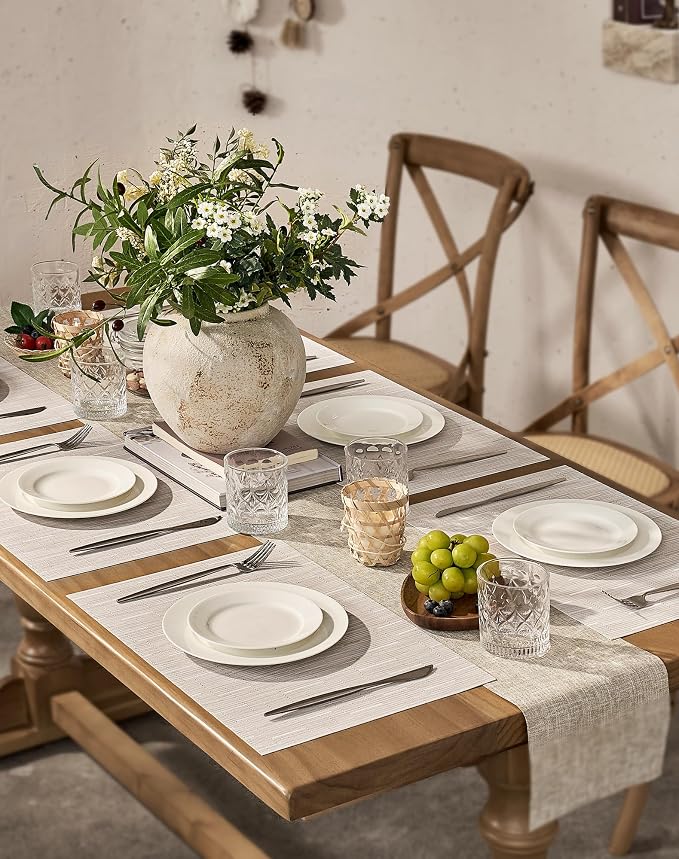 Leetaltree Pale Beige Placemats Set of 6 - Heat Resistant Non-Slip Place mats for Dining Table, Washable Durable PVC Vinyl Woven Table Mats（Pale Beige, 6） - Image 3