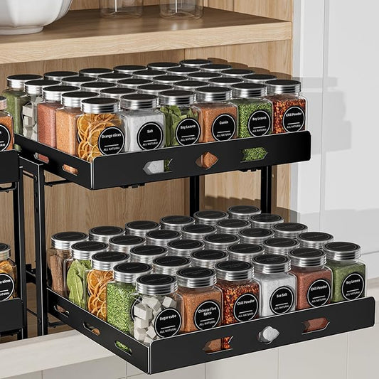 BOIVSHI Spice Organization for Cabinet, 14.1" Wx10.8 Dx9.2 H | 2 Tier Pull Out Spice Rack for Cabinet Space-saving, Vertical Spice Rack Height Adjustable, Metal Kitchen Spice Rack Cabinet by BOIVSHI