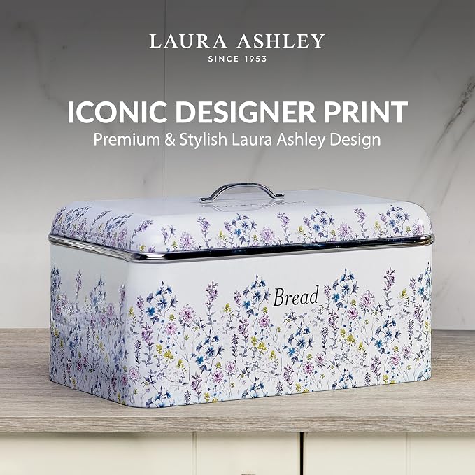 Laura Ashley China Rose Large Bread Box for Kitchen Countertop - Breadbox | Durable Bread Storage Container, Food Grade Metal Bread Bin, Removable Lid, Keep Bread Fresh, Rust Resistant, Easy to Clean - Image 4