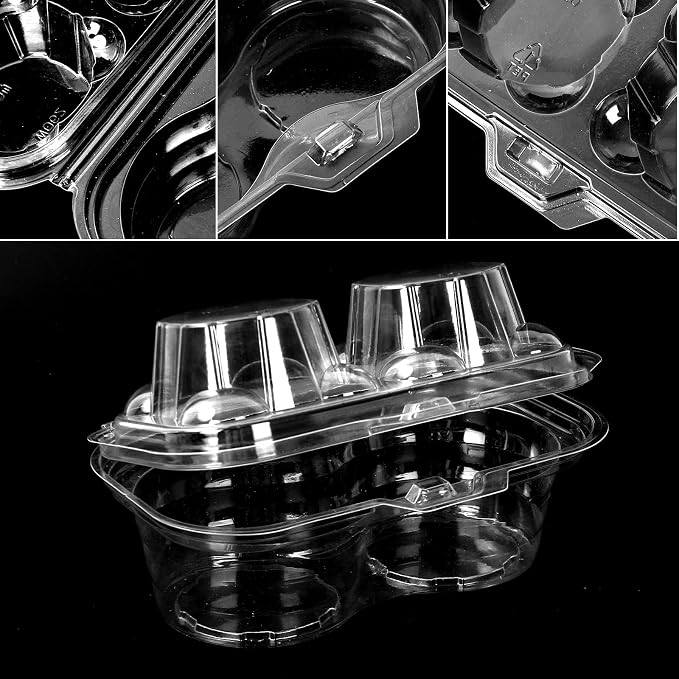 JarThenaAMCS 80 Pack Plastic Cupcake Containers 2-Compartment Clear Boxes Disposable Cupcake Tray Holders 2 Cavity Dessert Carriers with Deep Dome for Muffin Packaging - Image 3