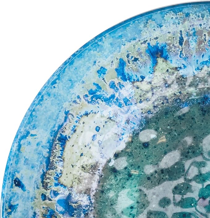 Radiance Teal 2pc Melamine Platter Set – 14" Round & 18"x13.5" Oval Serving Trays – Reactive Glaze Style Artisan Serveware for Entertaining, Holidays, Dinner Parties, or Gifts - Image 4