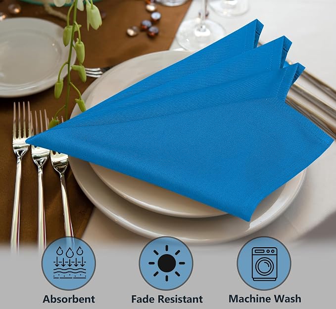 Ruvanti Cloth Napkins Set of 12, 18x18 Inches Napkins Cloth Washable, Soft, Durable, Absorbent, Cotton Blend. Table Dinner Napkins Cloth for Hotel, Lunch, Restaurant, Wedding Event, Parties - Blue - Image 6