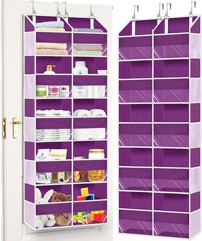 Over The Door Organizer 5 Tiers, Extra Large Behind Door Storage of 10 Compartments, 80 lbs Weight Capacity Hanging Storage Organizer with Clear Window Kids Toys,Shoes,Diapers,Room Storage,Purple by Ofiray-home