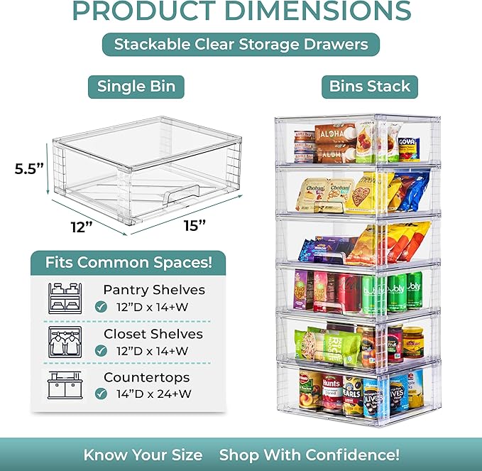 Sorbus Stackable Clear Storage Drawers, Pull-Out Organizer Bins – Large Plastic Drawer Organizers for Bathroom, Under Sink, Closet, Pantry & Kitchen Organization (4 Pack) - Image 3