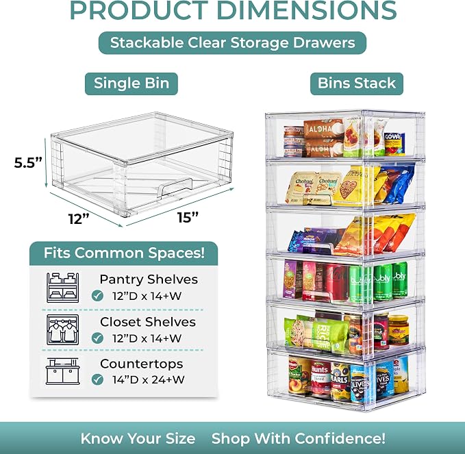 Sorbus Stackable Clear Storage Drawers, Pull-Out Organizer Bins - Large Plastic Drawer Organizers for Bathroom, under Sink, Closet, Pantry & Kitchen Organization (6 Pack) - Image 3