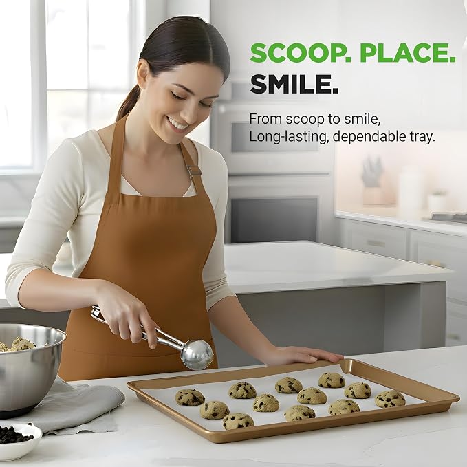 NutriChef Nonstick XL Cookie Sheet Baking Pan - Extra Large 22" x 16" Carbon Steel Oven Baking Sheet for Pastries, Desserts, & More - Dishwasher Safe, Gold - Image 4
