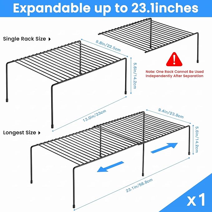 Tomorotec Expandable Cabinet Shelf Organizer, Metal Kitchen Pantry, Black | Extendable from 12.3 to 22.5 in with Heavy Duty Steel Frame and Anti Slip Feet for Bathroom or Closet - Image 2
