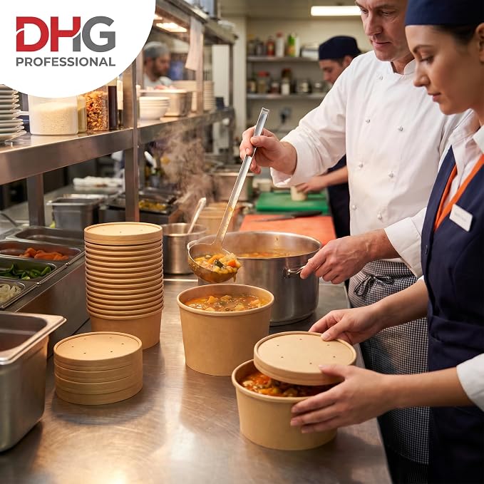 250 Sets Kraft Paper Food Containers With Vented Lids, To Go Hot Soup Bowls, Disposable Ice Cream Cups - Kraft - Image 4