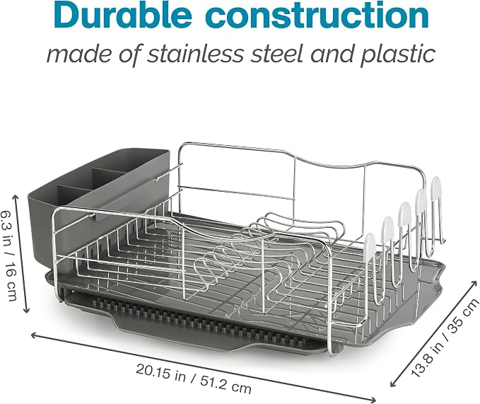 Polder KTH-615 Dish Rack, 4 PC Combo– Advantage System Includes Rack, Drain Tray, Removable Drying Tray & Cutlery Holder – Stainless Steel & Plastic - Image 2