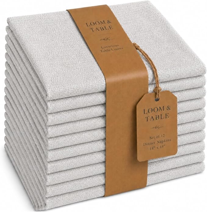 Juniper Silver Polyester Napkins by Loom & Table - Set of 12 - Elegant, Wrinkle-Resistant, Machine Washable – Luxury Napkin for Dining Room, Weddings, Dinner Parties, Holidays, Birthdays - 18 X 18 by LoomandTable