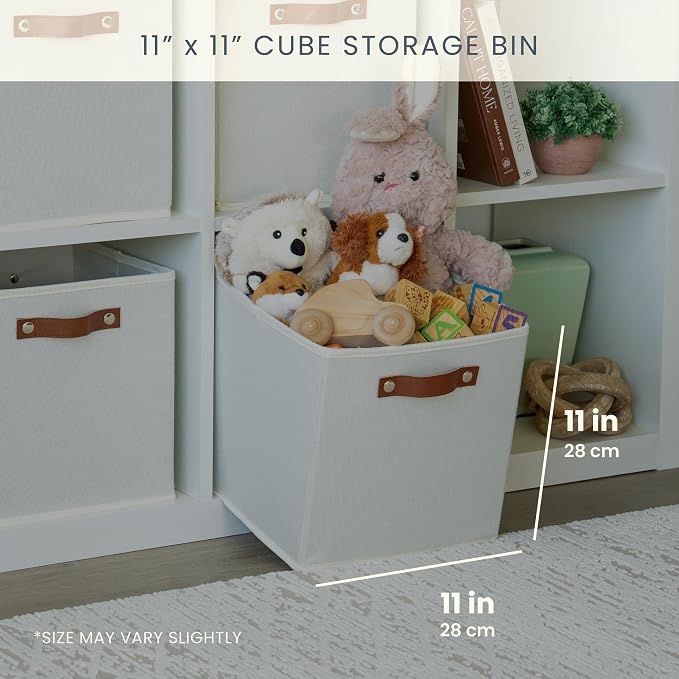 OrganiHaus 11x11 Cube Storage Bins, Set of 4 - Fabric Storage Cubes | Sturdy, holds its shape; odor-free; fits ClosetMaid 11-inch shelves; vegan leather handles - Image 2