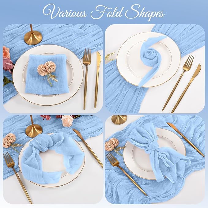 100 Pack Light Blue Napkins 20x20Inch Cheesecloth Napkins | Blue Elegant Cloth Napkins for Table, Washable Rustic Boho Gauze Napkins, for Wedding Party Bridal Baby Shower Dinner Decor - Image 4