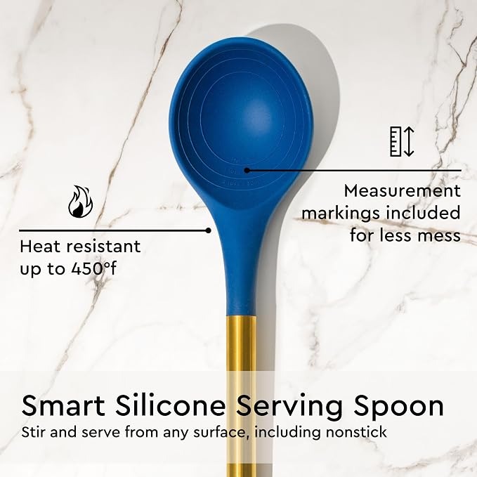 Styled Settings Gold and Navy Blue Kitchen Utensils Set, 7-Piece | Silicone Cooking Tools for Nonstick Cookware with Utensil Holder - Stylish Cooking Gifts for Modern Kitchens - Image 7