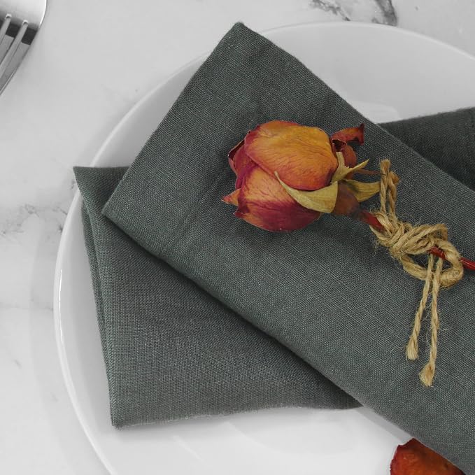 100% French Pure Linen Cloth Dinner Table Napkins Machine Washable Stone Washed 15x15 Inch Set of 4 Charcoal Black by LLinenWorld