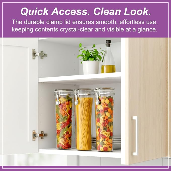Cathy - 60-Ounce Plastic Canister (Set of 3), Plastic Airtight Container for Spaghetti and Pasta, Stackable, BPA-Free, Shatter-Proof, Perfect for Home and Commercial Use - Image 3